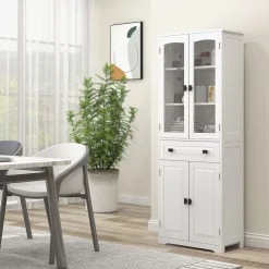 Aparador Hojar Homcom 2 armarios + cajón blanco 160x60x30 cm