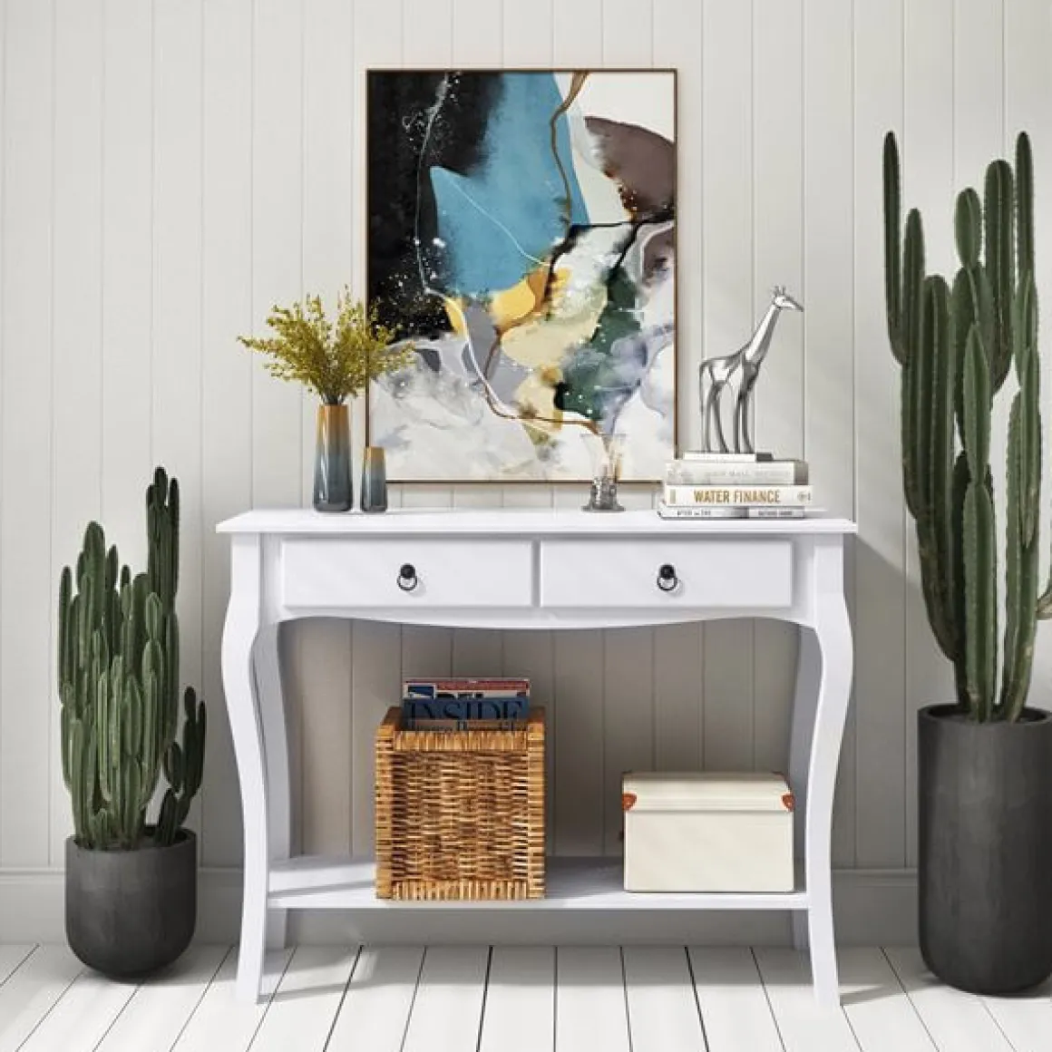 Aparador Homcom 2 cajones+estante inferior blanco 75x100x33 cm