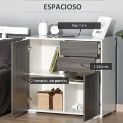 Aparador Homcom 2 puertas + 2 cajones gris/blanco 74x79x36 cm