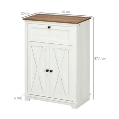 Aparador Homcom puertas dobles + cajón + estante ajustable blanco 87,4x60x30 cm