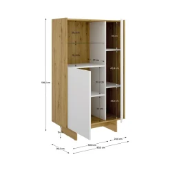 Aparador KA dos puertas con estante de cristal blanco/natural 138,2x80,5x30,3 cm
