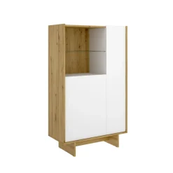 Aparador KA dos puertas con estante de cristal blanco/natural 138,2x80,5x30,3 cm