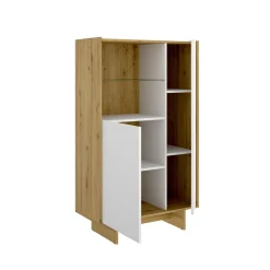 Aparador KA dos puertas con estante de cristal blanco/natural 138,2x80,5x30,3 cm