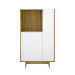 Aparador KA dos puertas con estante de cristal blanco/natural 138,2x80,5x30,3 cm
