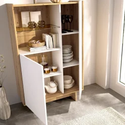 Aparador KA dos puertas con estante de cristal blanco/natural 138,2x80,5x30,3 cm