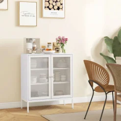 Aparador Karra Homcom 3 estantes blanco 92x80x37 cm