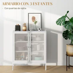 Aparador Karra Homcom 3 estantes blanco 92x80x37 cm