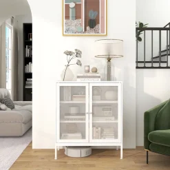 Aparador Karra Homcom 3 estantes blanco 92x80x37 cm