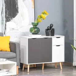 Aparador Kiwi Homcom 3 puertas + cajón blanco/gris 72x90x30 cm