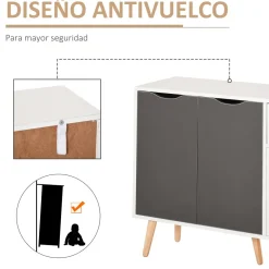 Aparador Kiwi Homcom 3 puertas + cajón blanco/gris 72x90x30 cm
