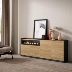 Aparador Kroma 4 puertas con chimenea izquierda 79,2x209x35 cm