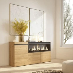 Aparador Kroma 3 puertas con chimenea derecha 75x157,7x34,6 cm