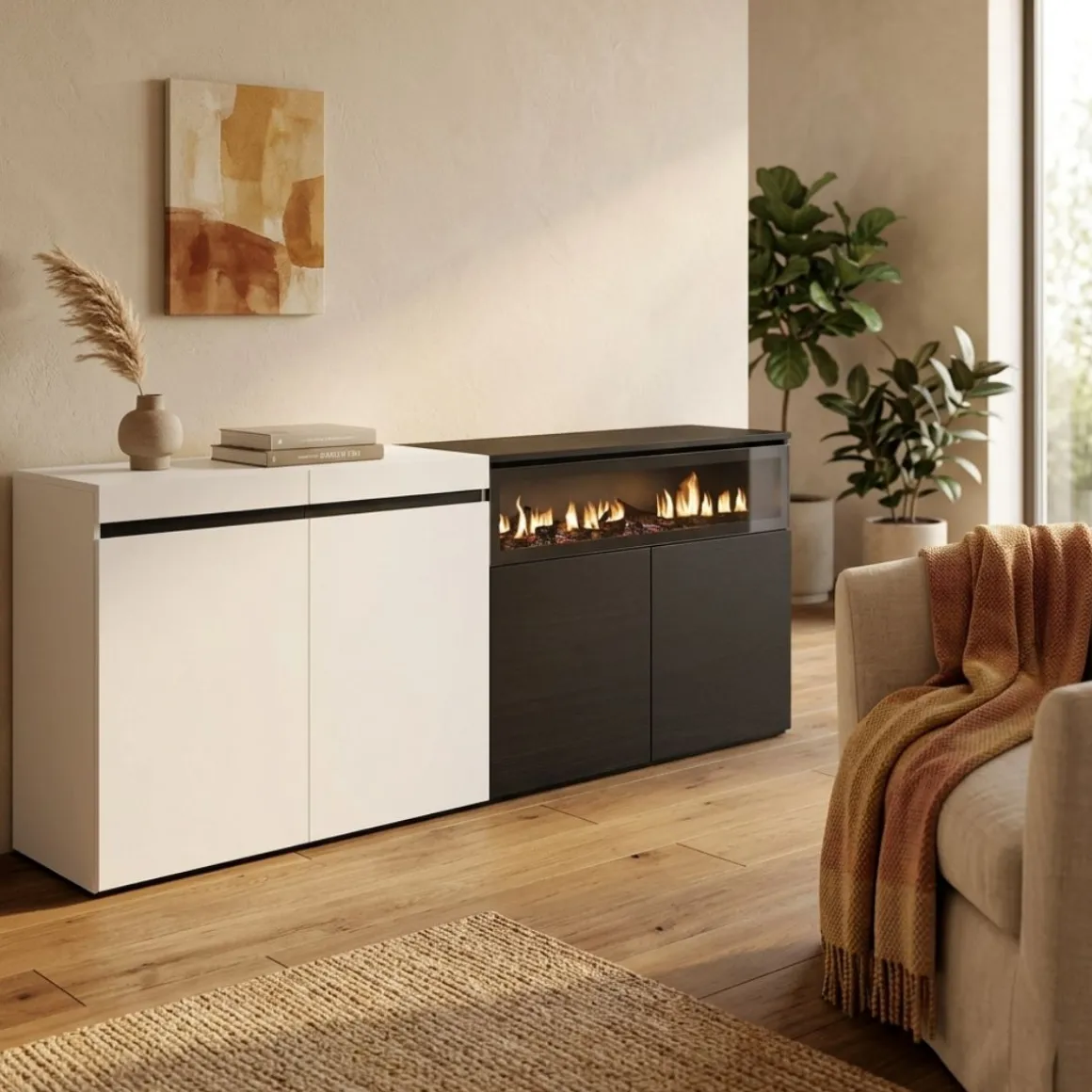 Aparador Kroma 4 puertas con chimenea derecha 75x203x34,6 cm