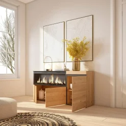 Aparador Kroma 3 puertas con chimenea izquierda 75x157,7x34,6 cm