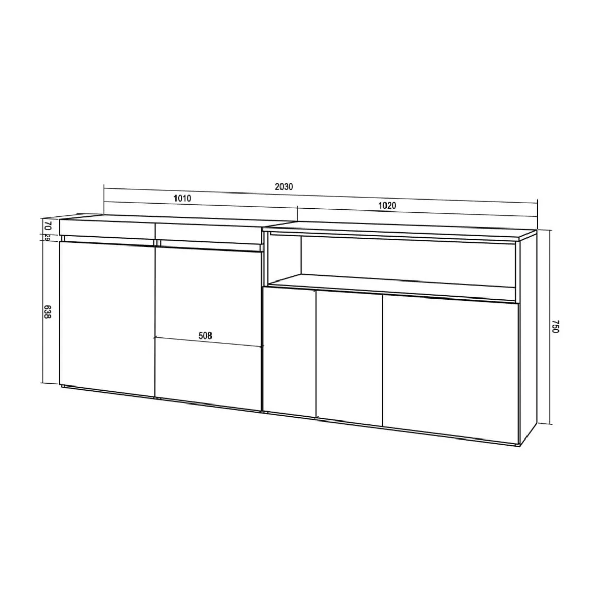 Aparador Kroma 4 puertas con estante derecha 75x203x34,6 cm