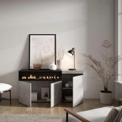 Aparador Kroma 3 puertas con chimenea izquierda gris 75x152,5x34,6 cm