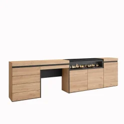 Aparador Kroma tocador con chimenea y armario natural 75x279,1x35 cm
