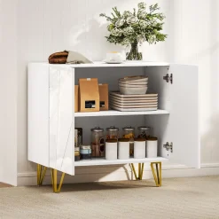 Aparador Kumi Homcom 2 puertas blanco brillo 75x80x40 cm