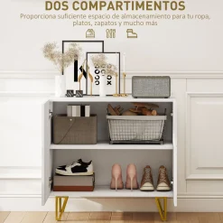 Aparador Kumi Homcom 2 puertas blanco brillo 75x80x40 cm