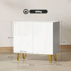 Aparador Kumi Homcom 2 puertas blanco brillo 75x80x40 cm