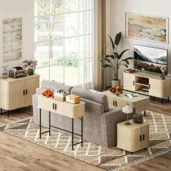 Aparador Latvia Homcom puertas correderas + 5 patas natural 75x90x40 cm