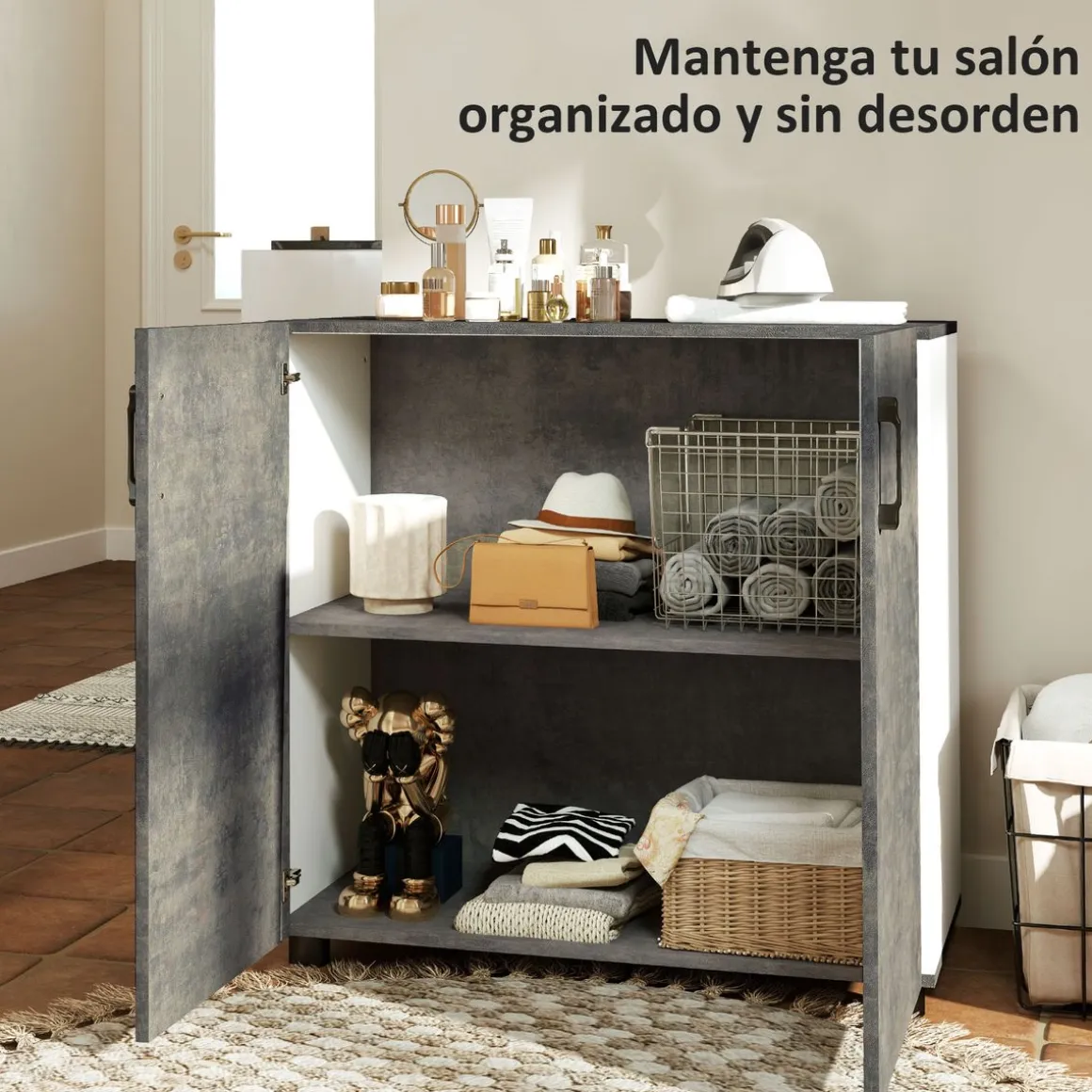 Aparador Liora Homcom 2 puertas gris 80x80x37 cm
