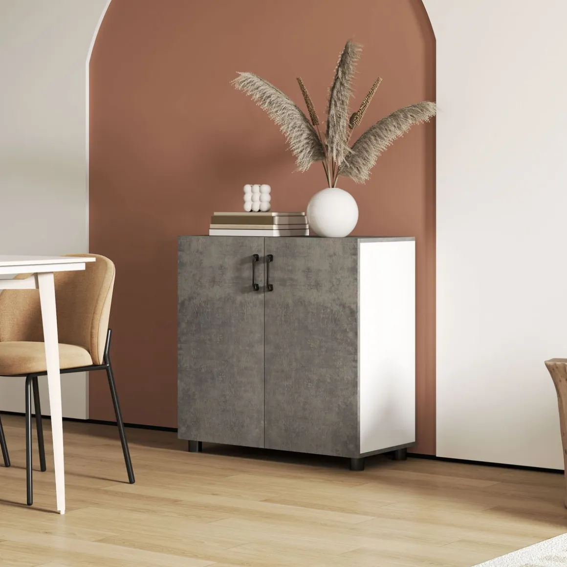 Aparador Liora Homcom 2 puertas gris 80x80x37 cm