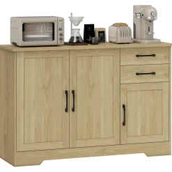 Aparador Luna Homcom 3 puertas + 2 cajones natural 79x120x38 cm
