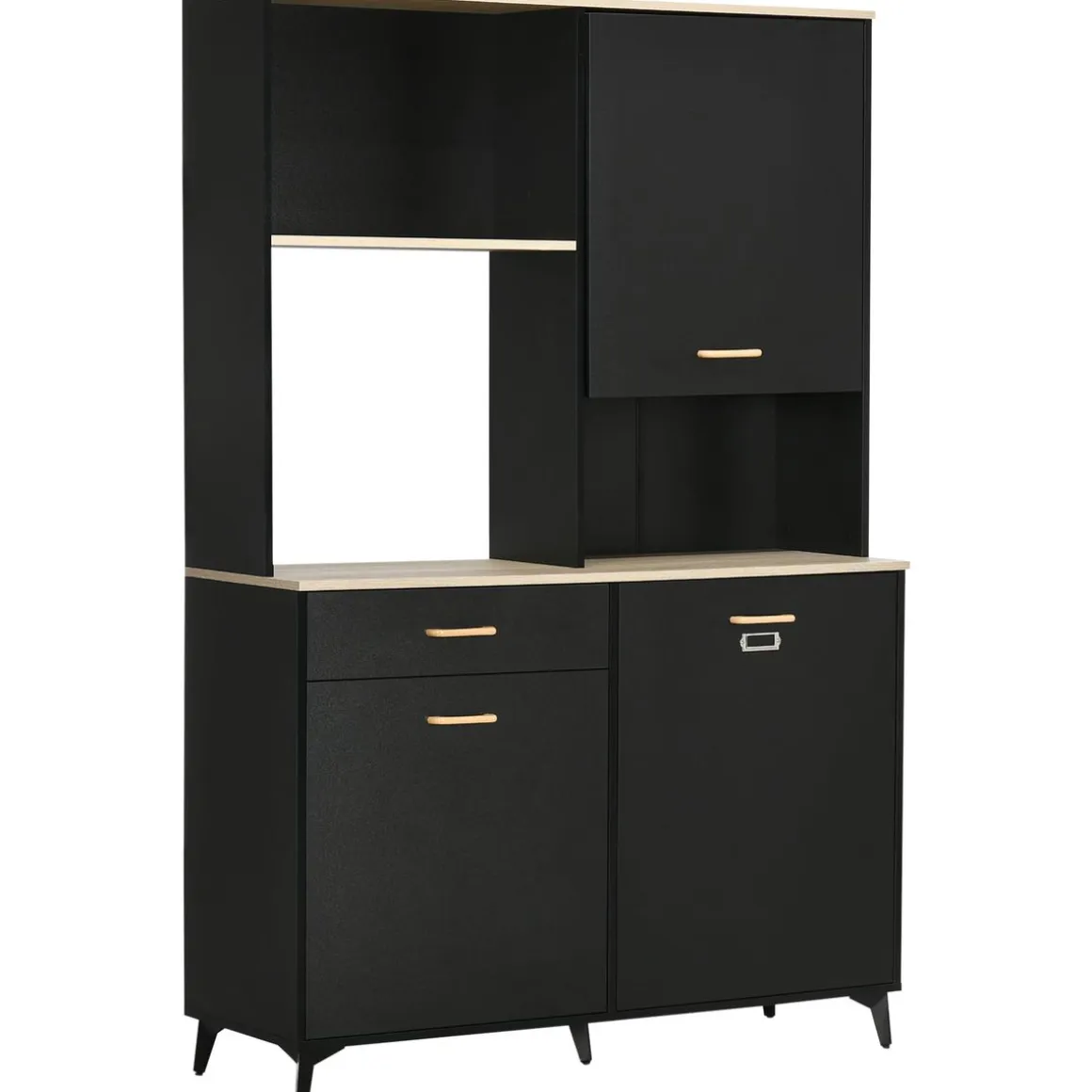 Aparador Luna Homcom 3 puertas + 1 cajón + estante negro 180x119x41 cm