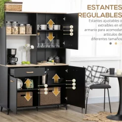 Aparador Luna Homcom 3 puertas + 1 cajón + estante negro 180x119x41 cm