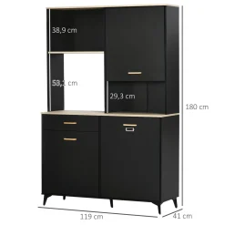 Aparador Luna Homcom 3 puertas + 1 cajón + estante negro 180x119x41 cm