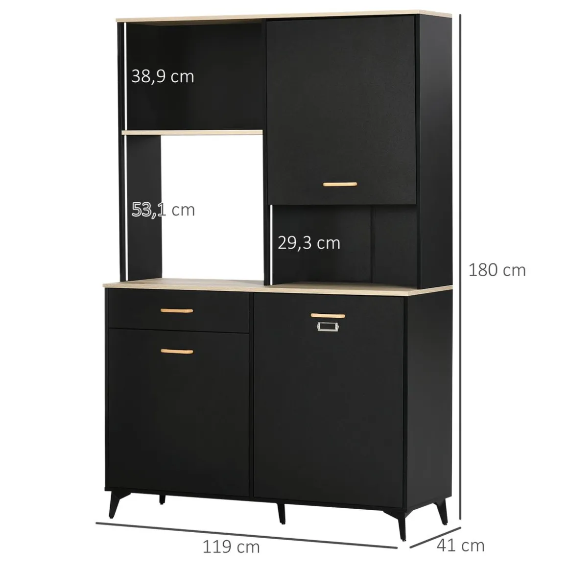 Aparador Luna Homcom 3 puertas + 1 cajón + estante negro 180x119x41 cm