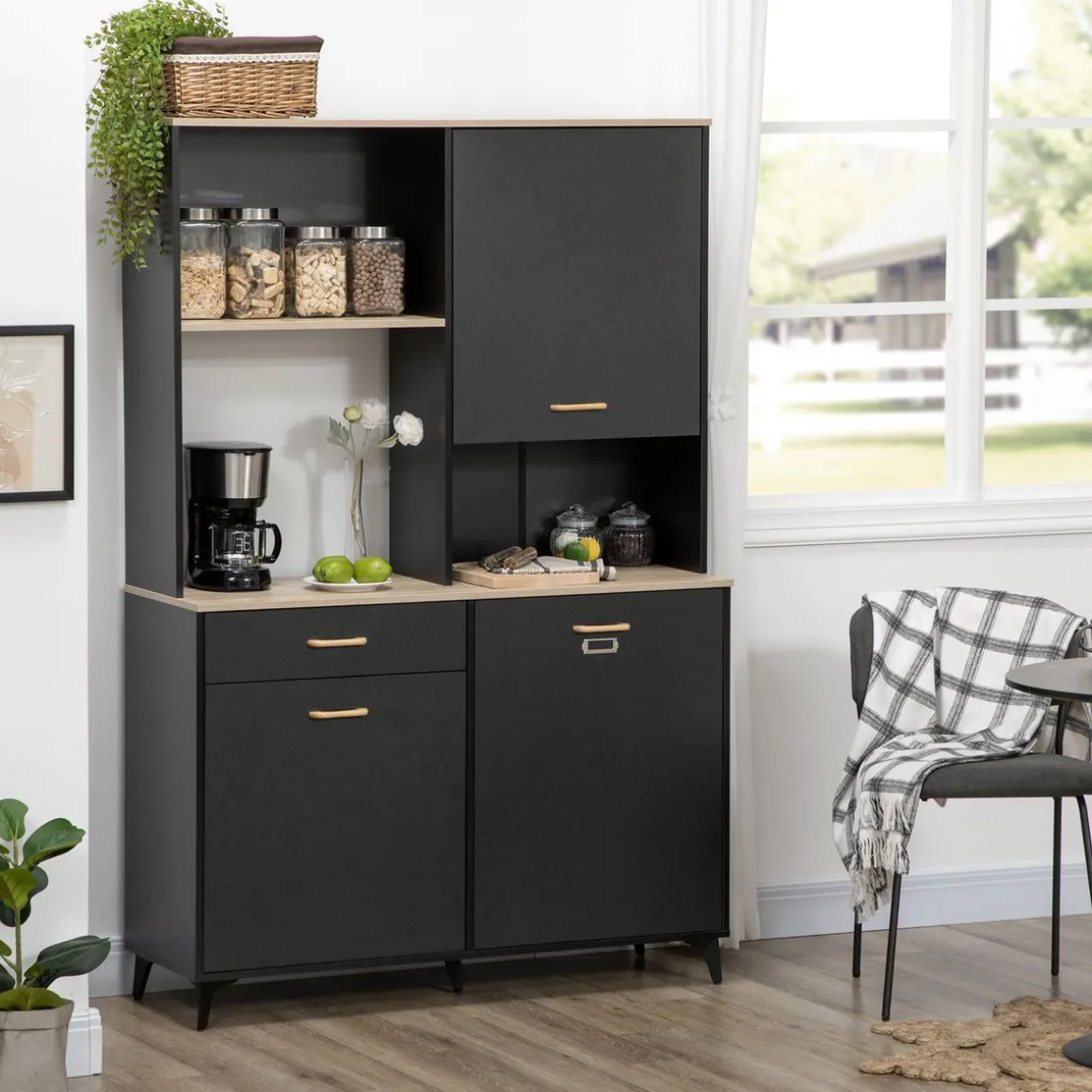 Aparador Luna Homcom 3 puertas + 1 cajón + estante negro 180x119x41 cm