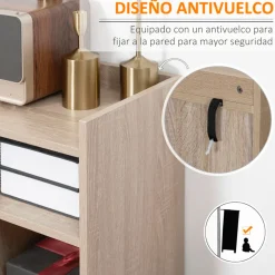 Aparador Montana Homcom diseño rústico natural 96,5x80x30 cm