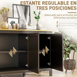 Aparador Montreau Homcom 3 puertas con estantes ajustables negro/natural 70x120x40 cm