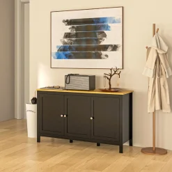 Aparador Montreau Homcom 3 puertas con estantes ajustables negro/natural 70x120x40 cm