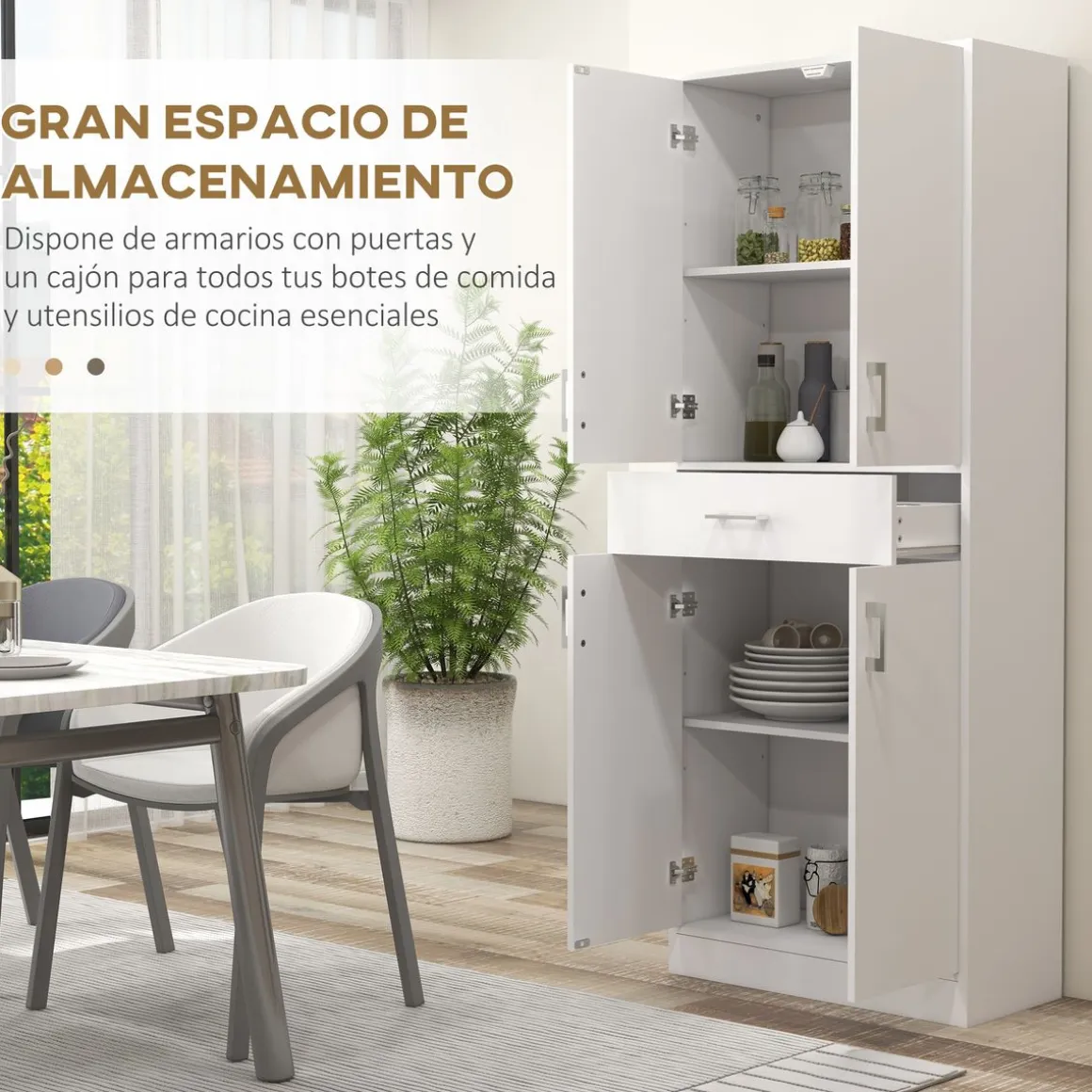 Aparador Mouse Homcom 4 puertas + 1 cajón blanco 180x70,8x34 cm
