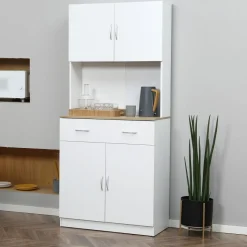 Aparador Mykonos Homcom 2 armarios + cajón blanco 180x80x40 cm