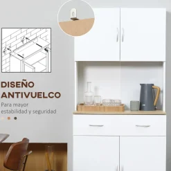 Aparador Mykonos Homcom 2 armarios + cajón blanco 180x80x40 cm