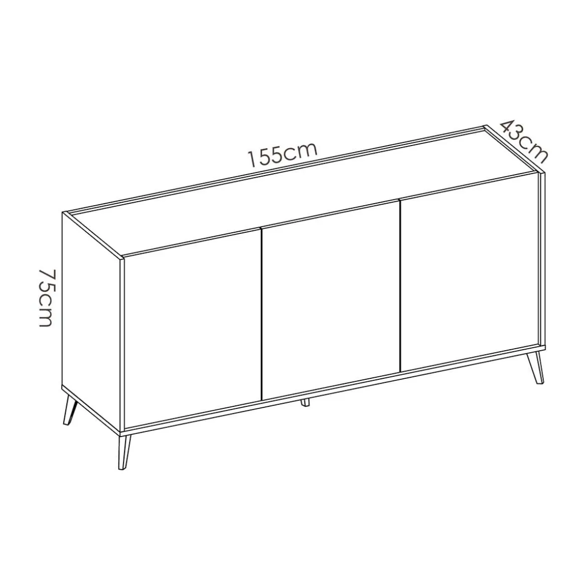 Aparador Ness con 3 puerta 75x155x43 cm