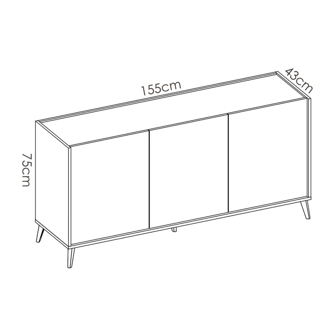 Aparador Ness con 3 puerta 75x155x43 cm