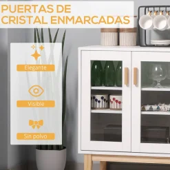 Aparador Nórdica Homcom 3 puertas + botellero blanco 75x90x37 cm
