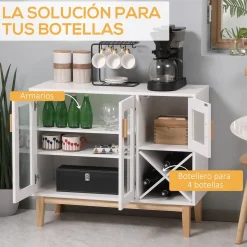 Aparador Nórdica Homcom 3 puertas + botellero blanco 75x90x37 cm