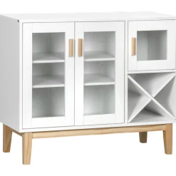 Aparador Nórdica Homcom 3 puertas + botellero blanco 75x90x37 cm