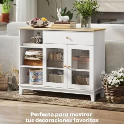 Aparador Nuvem Homcom 2 puertas con cajón y 2 estantes blanco 80,3x100x35 cm