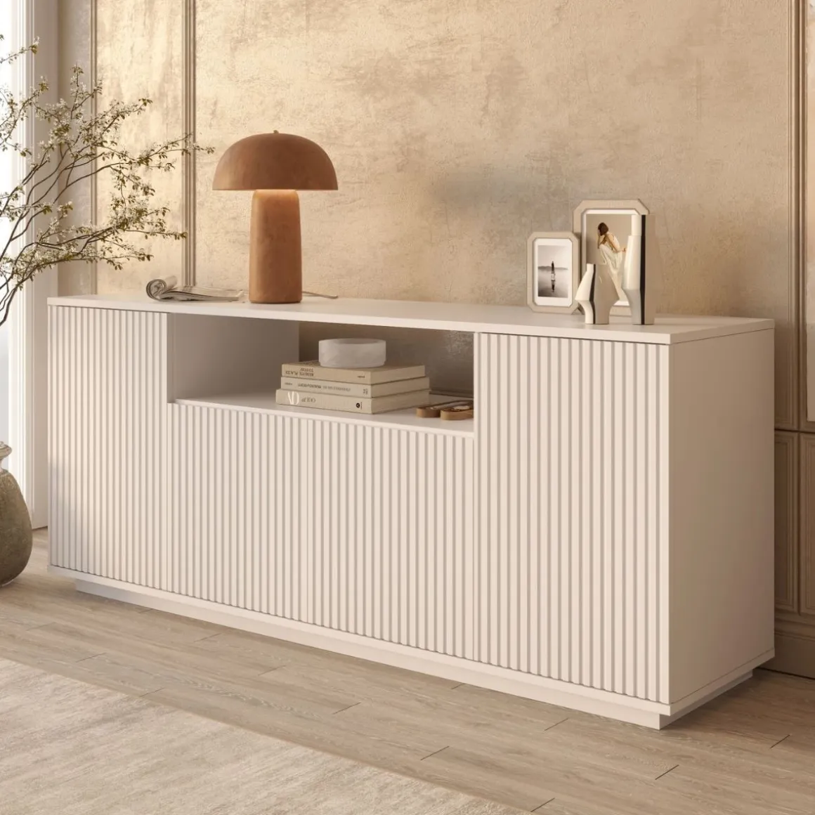 Aparador Oas 4 puertas y compartimento blanco 75x180x44,5 cm