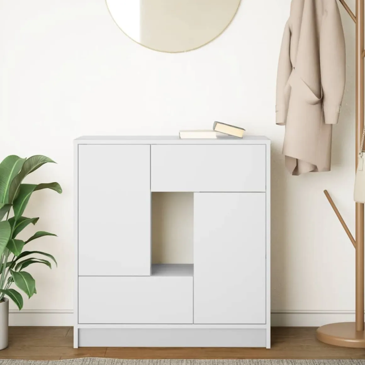 Aparador Oval 2 puertas + 2 cajones + compartimento blanco 74,5x70,5x34 cm