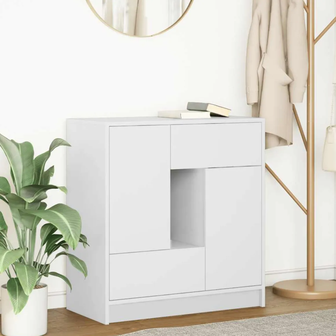 Aparador Oval 2 puertas + 2 cajones + compartimento blanco 74,5x70,5x34 cm