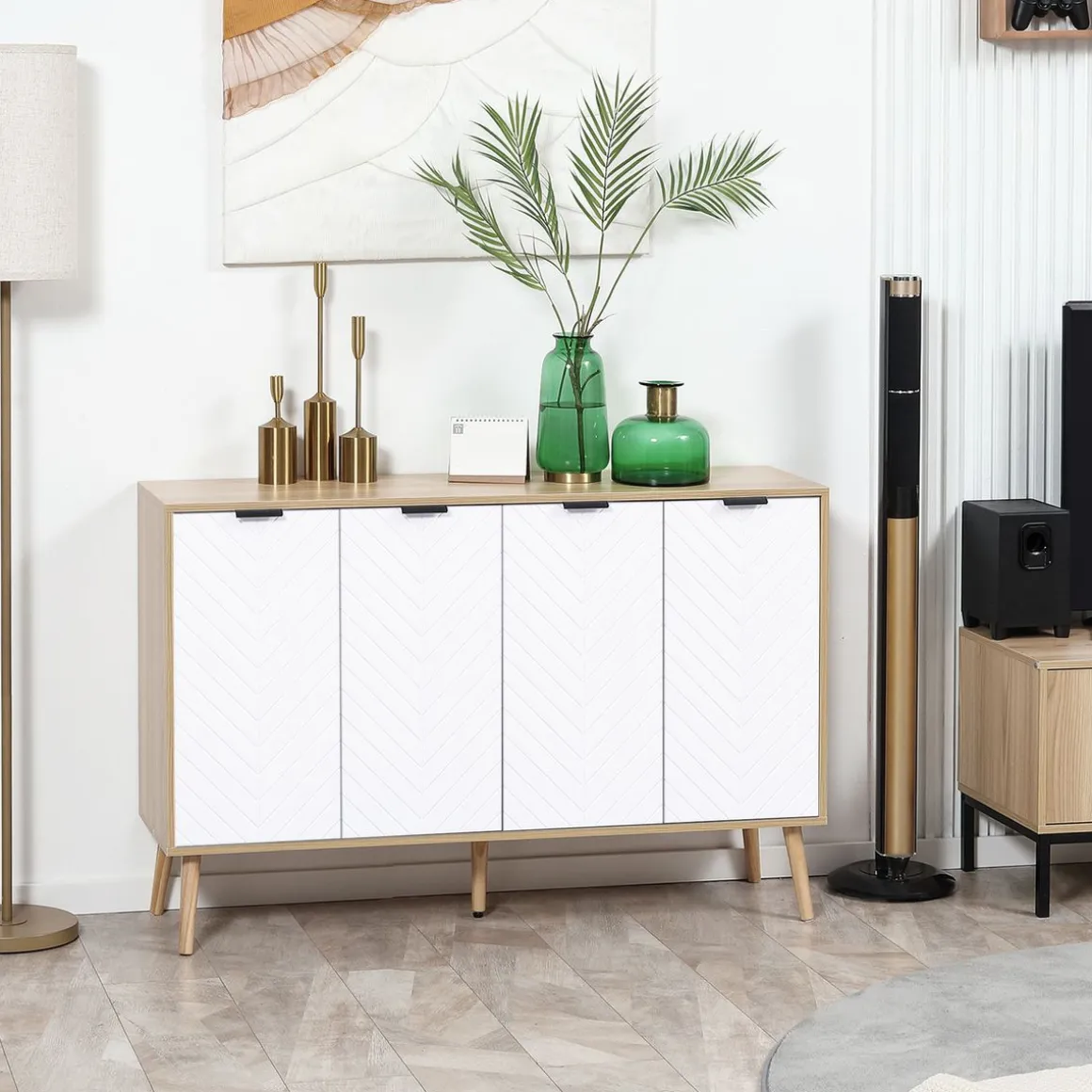 Aparador Pertegaz Homcom 4 puertas blanco/natural 77,4x120x35 cm