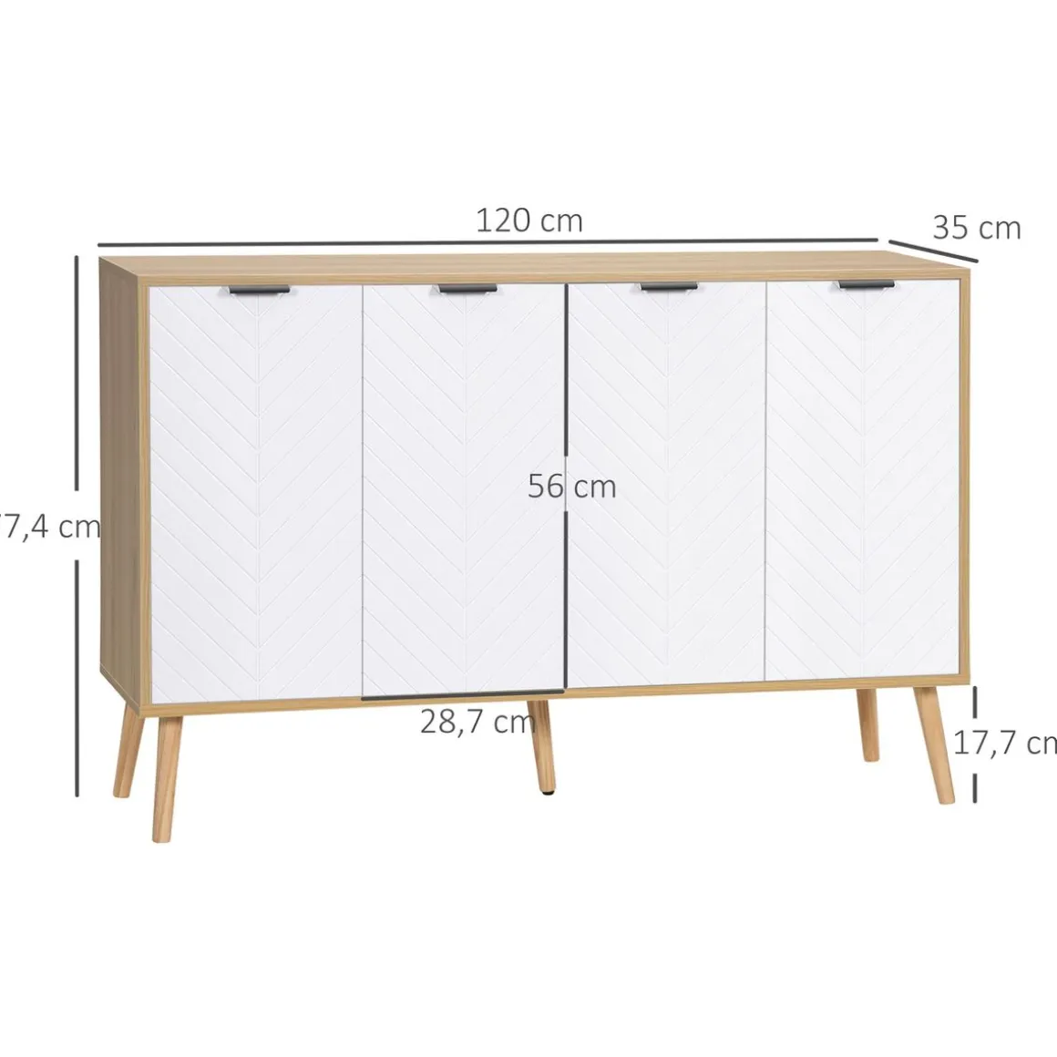 Aparador Pertegaz Homcom 4 puertas blanco/natural 77,4x120x35 cm
